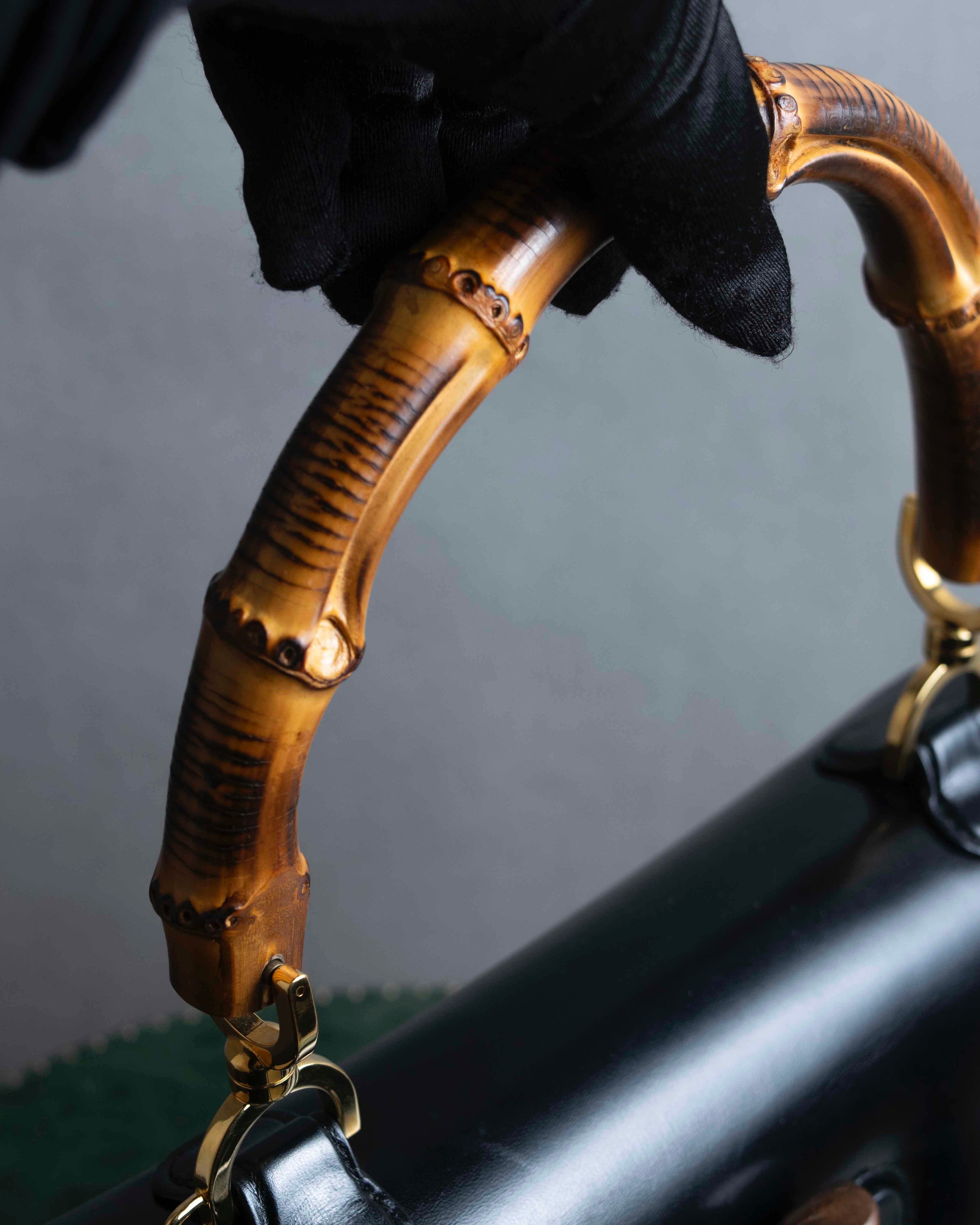 "GUCCI" Black leather bamboo handbag