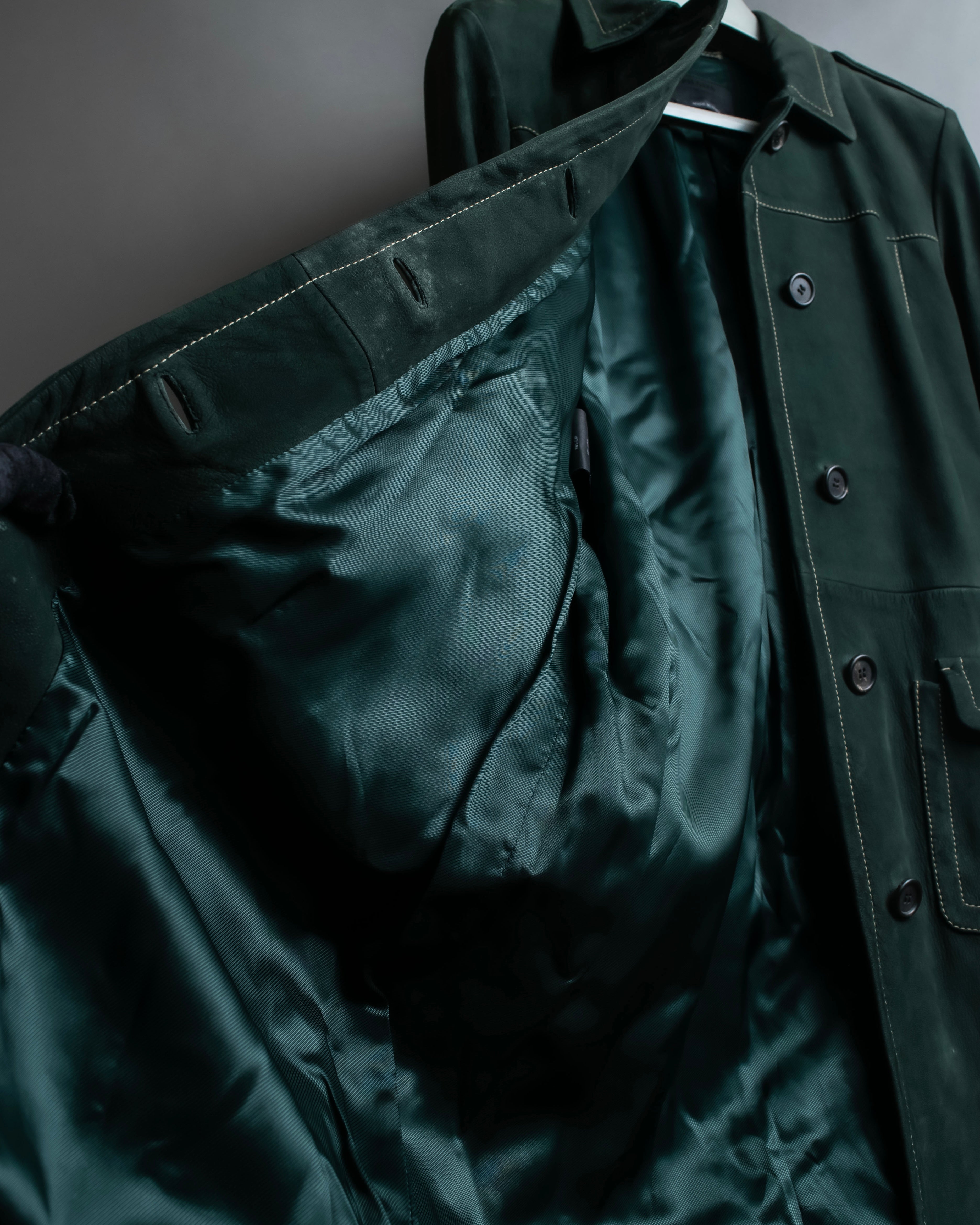 "PRADA" Stitching design suede belted coat