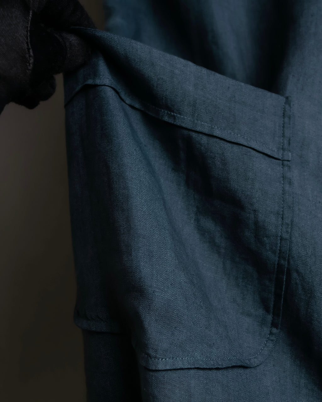 "HERMES" 90's Military detail linen long shirt dress