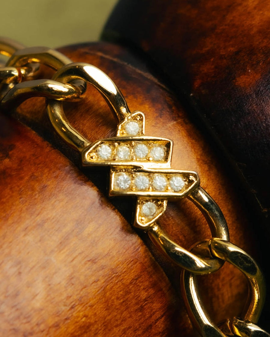 "Christian Dior" 90's Gold tone rhinestone chain bracelet
