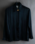"CHANEL" Coco mark button design black glossy shirt