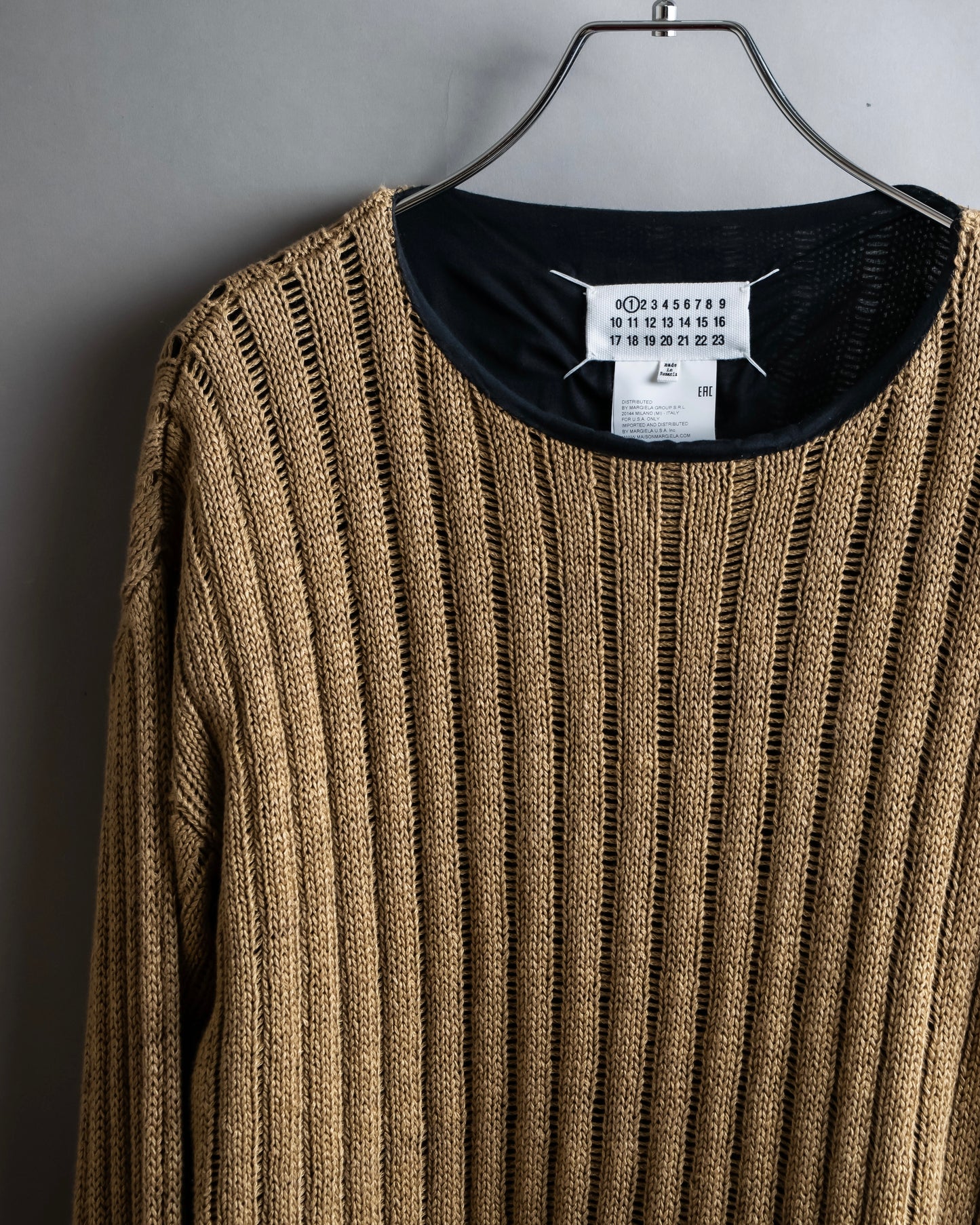 "MAISON MARGIELA" Ribbed drawcord cotton linen knit pullover