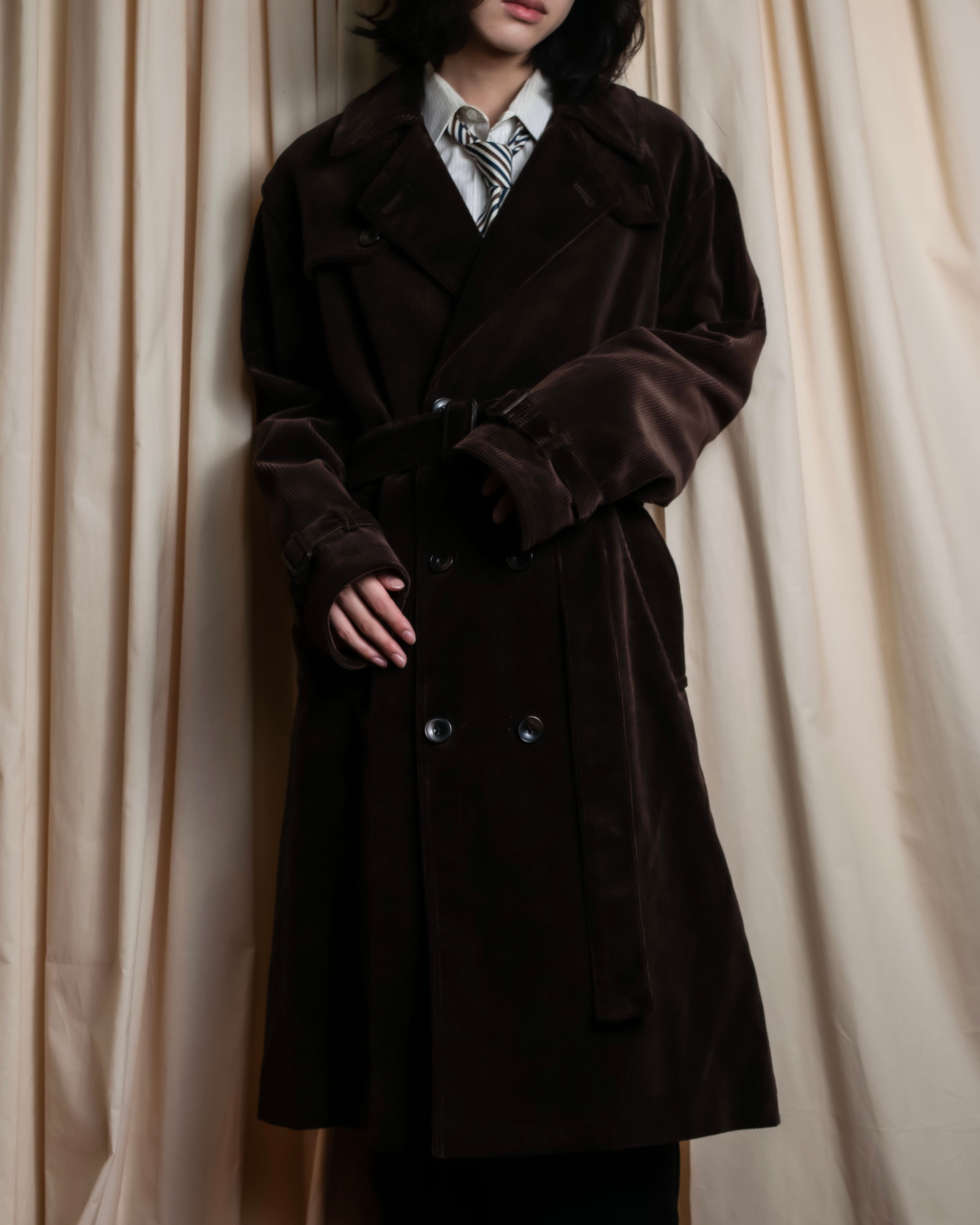 "Barbour" Wide ribbed corduroy maxi-length trench coat