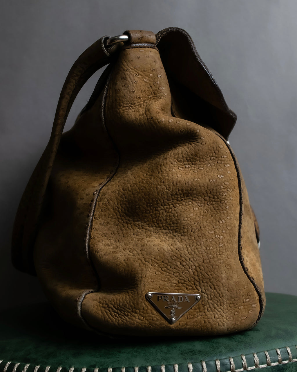 "PRADA" Hook hardware design ostrich leather shoulder bag