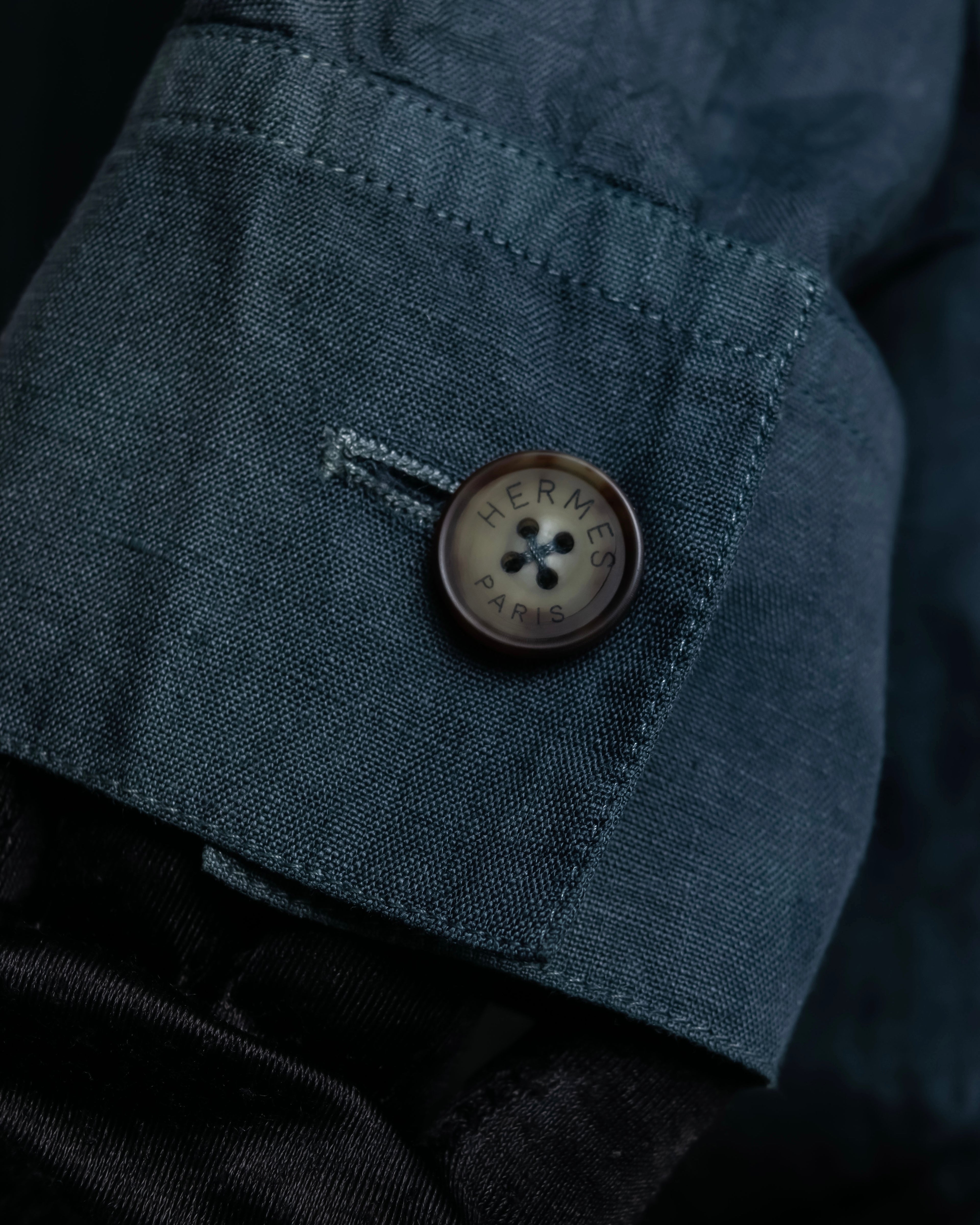 "HERMES" 90's Military detail linen long shirt dress