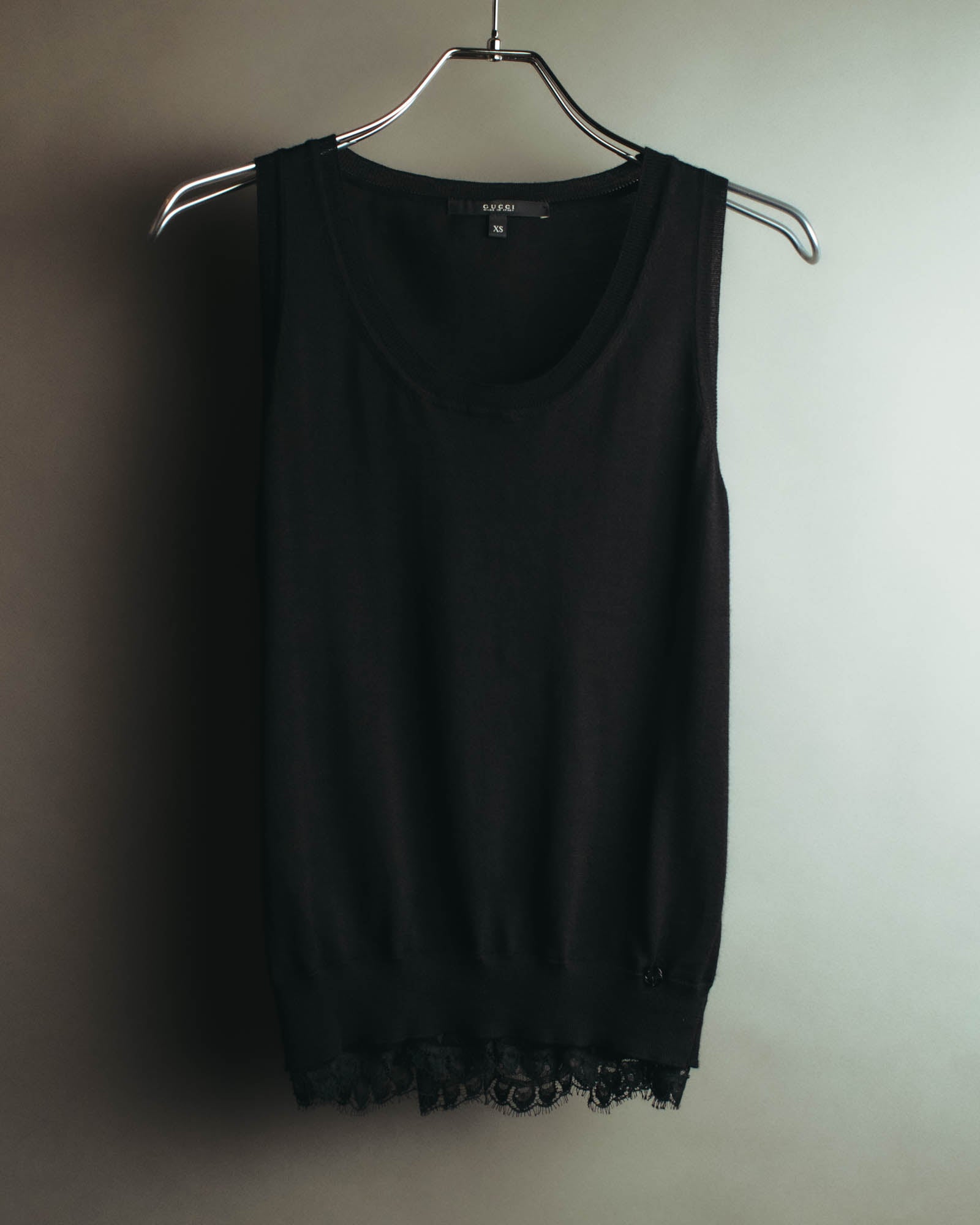 "GUCCI" 90's-10's Delicate lace-trim knit tank top