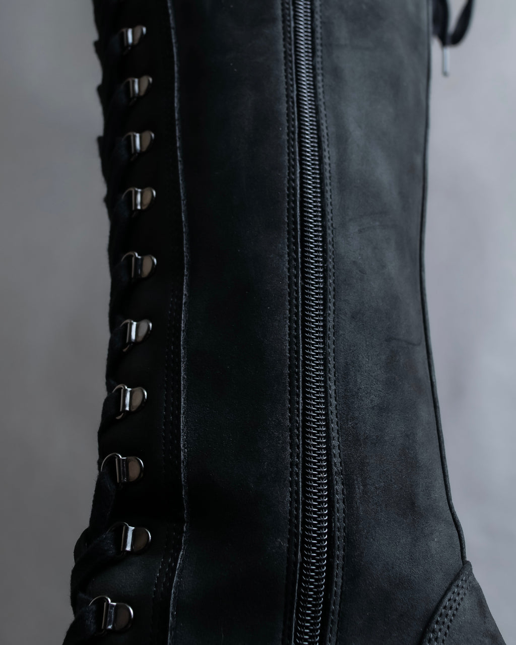 "YELLO" Lace up suede like stiletto heel knee-high boots