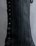 "YELLO" Lace up suede like stiletto heel knee-high boots