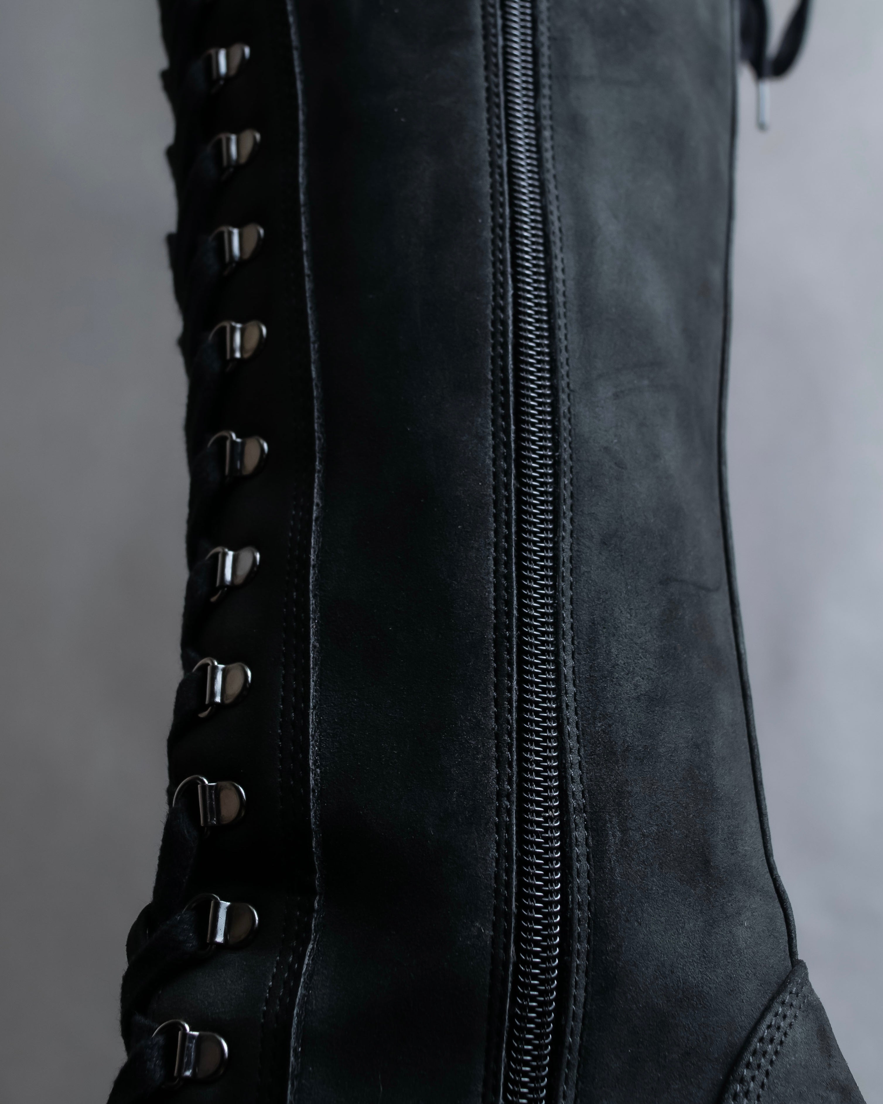 "YELLO" Lace up suede like stiletto heel knee-high boots