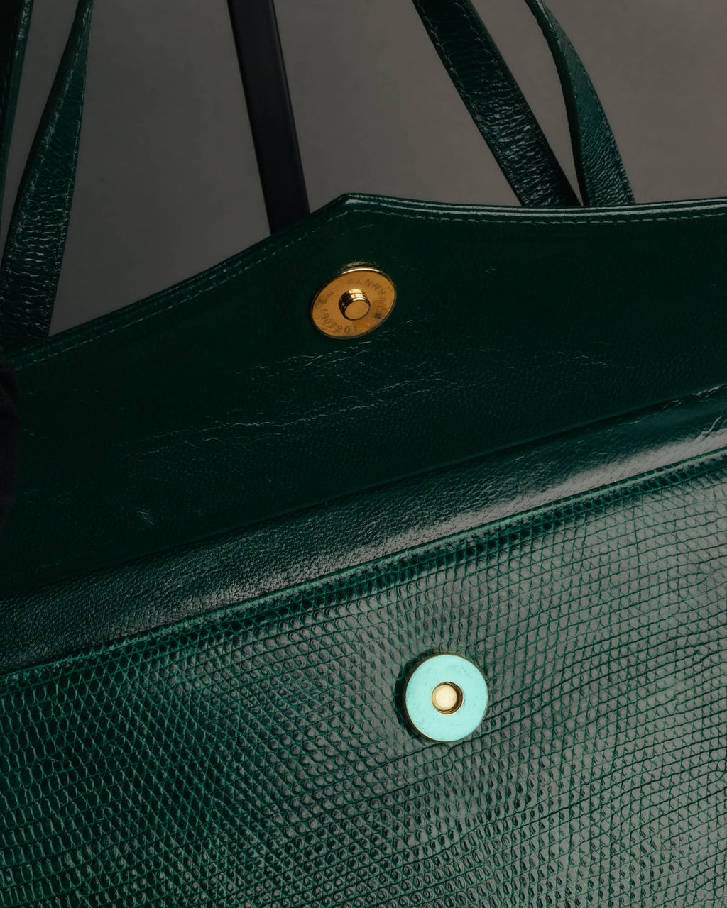 -SPECIAL- "Yves Saint Laurent" 80's-90's Glossy green exotic leather shoulder handbag