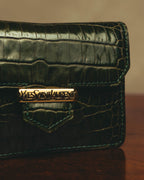 "Yves Saint Laurent" 80's Dark green crocodile compact wallet
