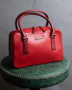 "BURBERRY" Bright red square silhouette leather handbag