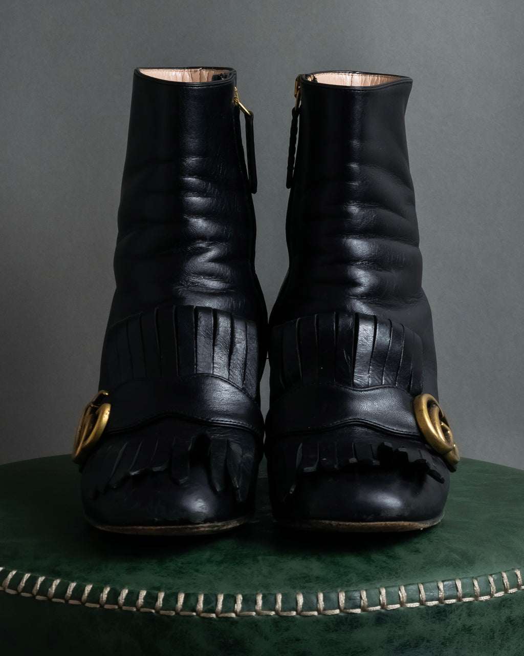 "GUCCI" Leather gg fringe heeled ankle boots