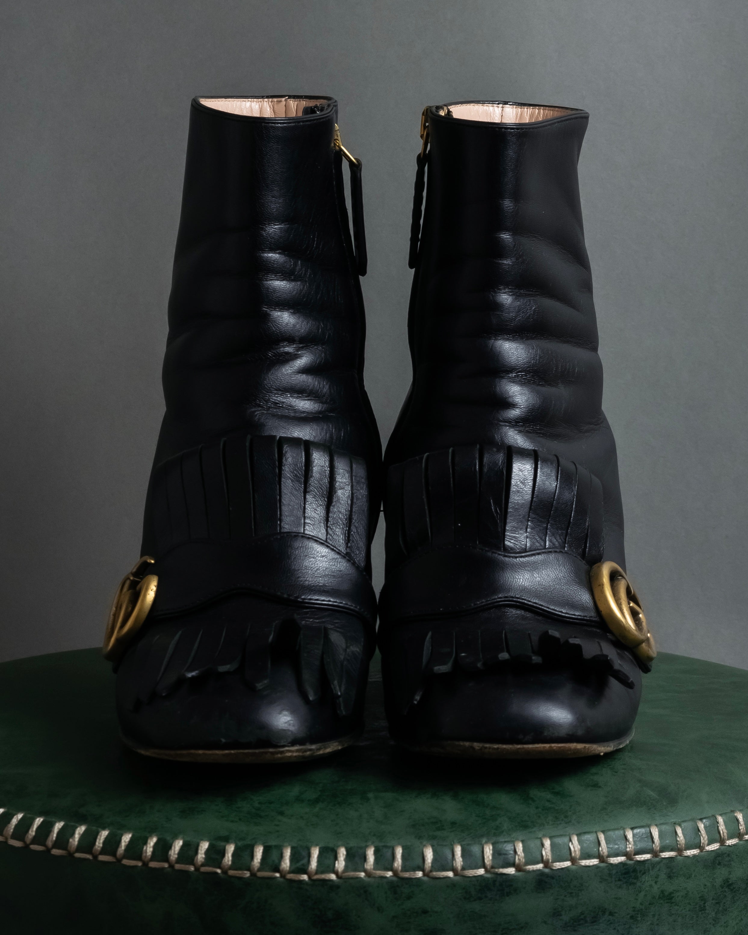 "GUCCI" Leather gg fringe heeled ankle boots