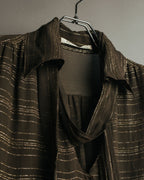 "Christian Dior" 80's-90's Lurex striped pussy-bow sheer blouse