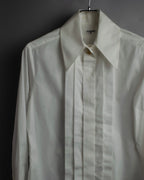 "CHANEL" Gold button design pleated white shirt
