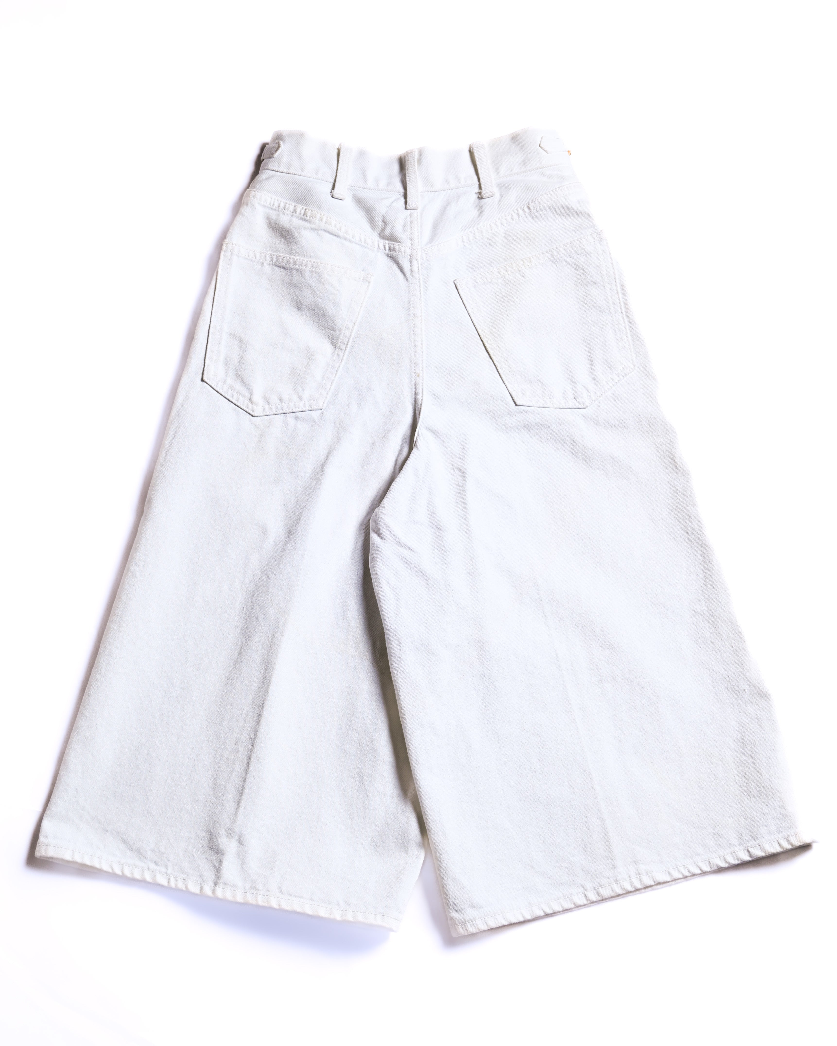 CELINE/ Triomphe Waist Designed Denim Shorts White