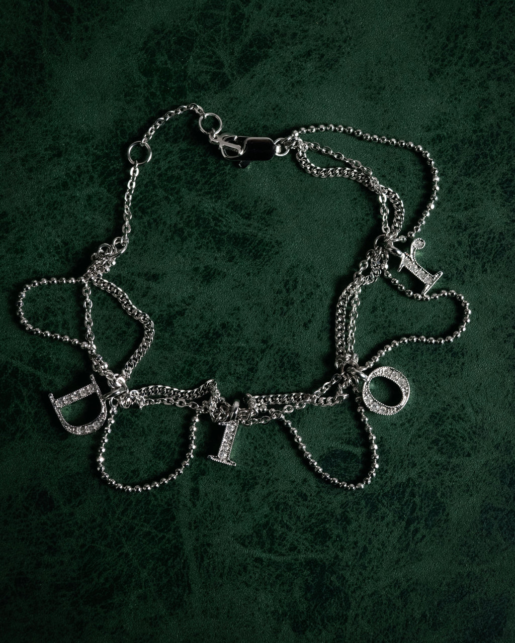 "Christian Dior" 00’s pavé letter charm multi chain bracelet