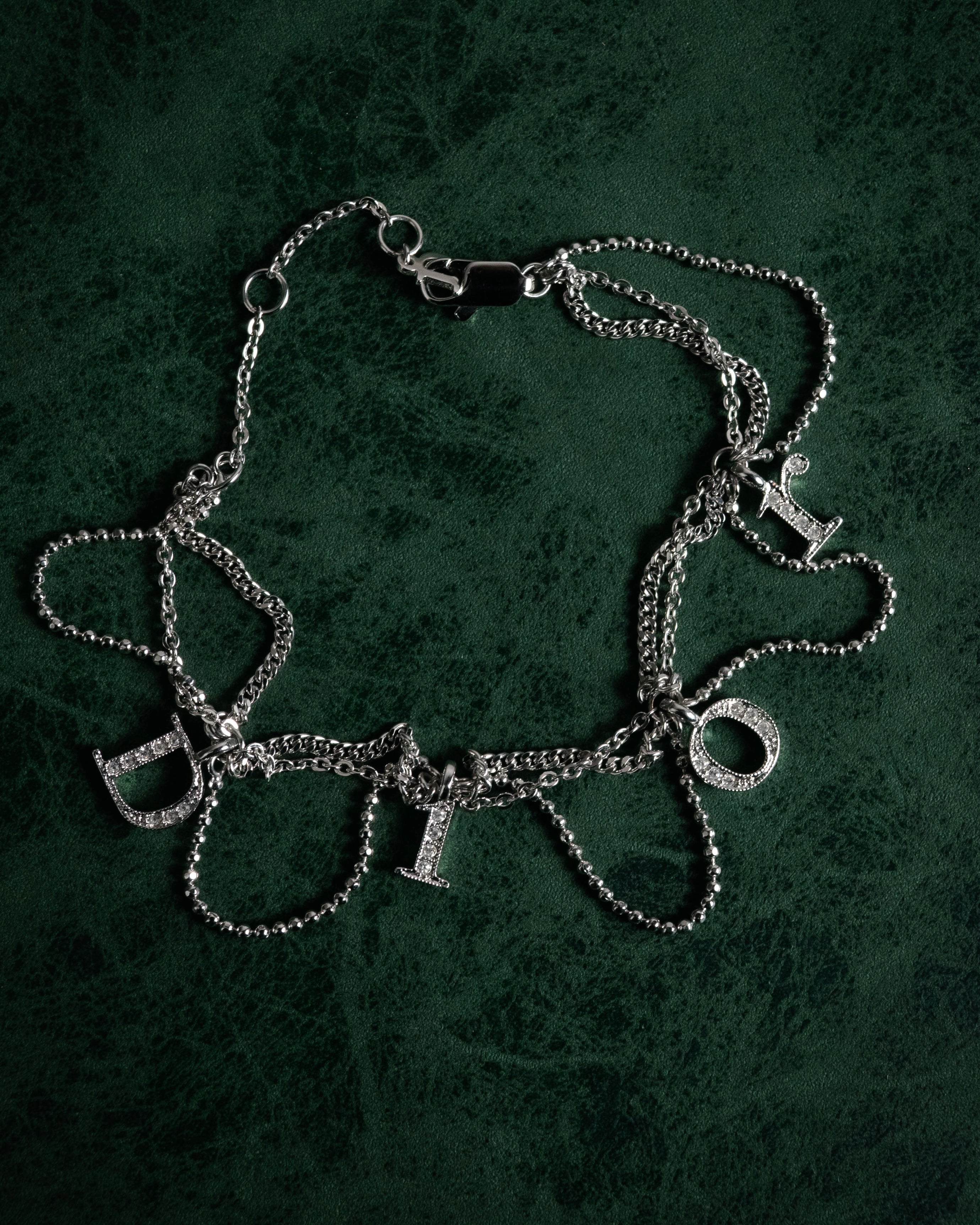 "Christian Dior" 00’s pavé letter charm multi chain bracelet