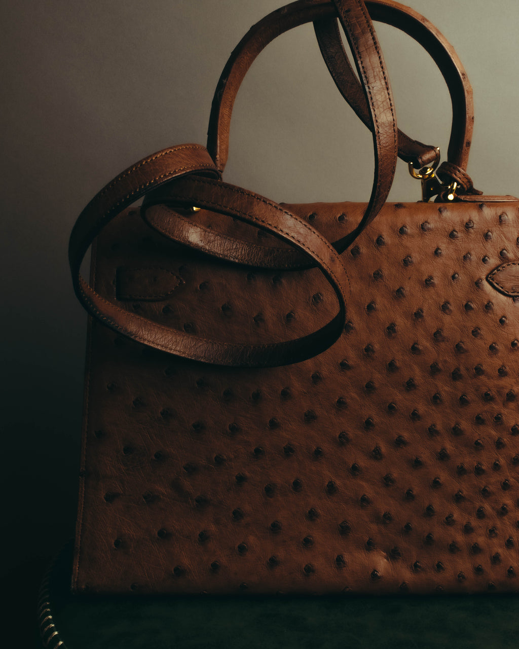 "JARDIN DES SACS" 80's-90's Structured ostrich leather top handle bag
