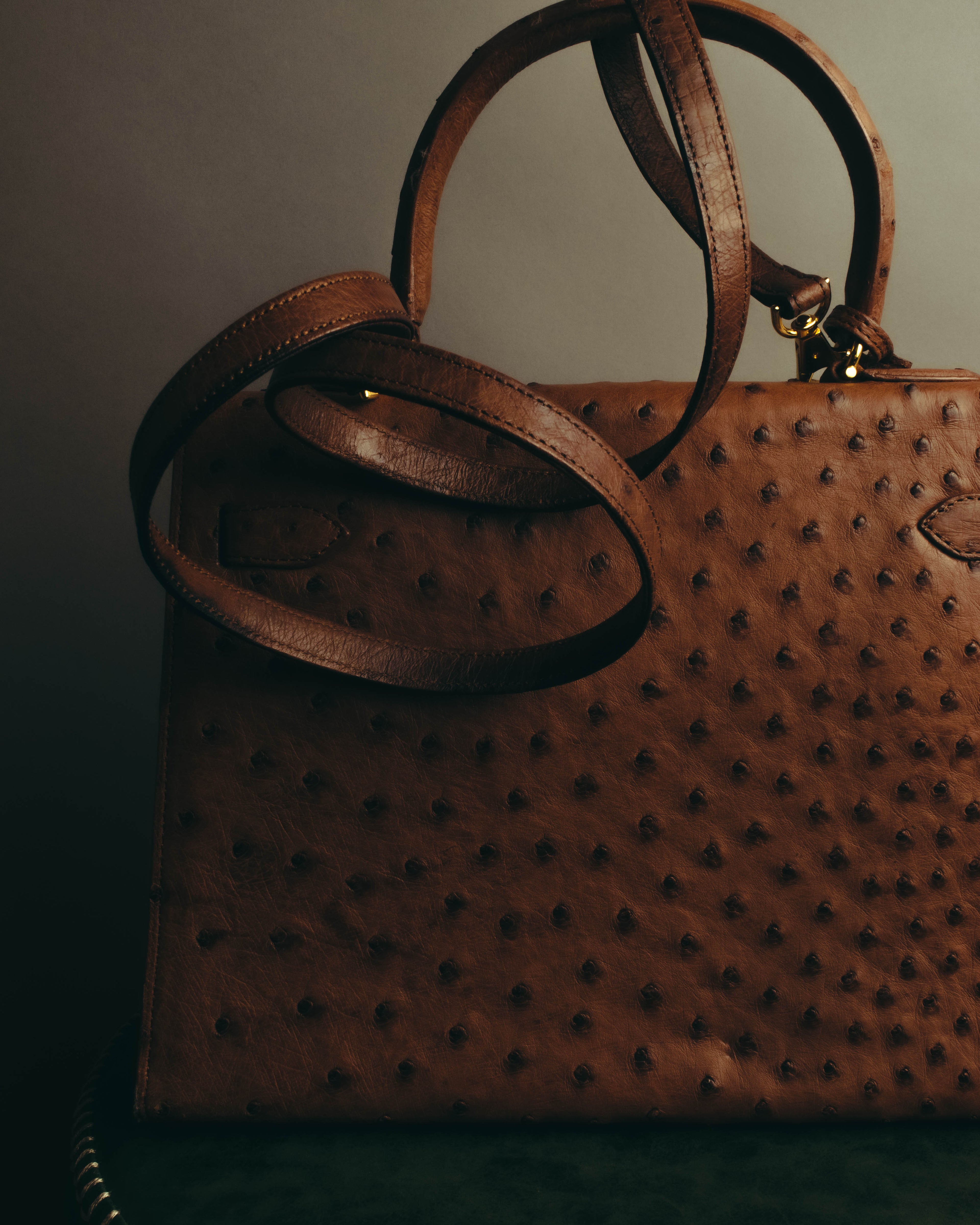 "JARDIN DES SACS" 80's-90's Structured ostrich leather top handle bag