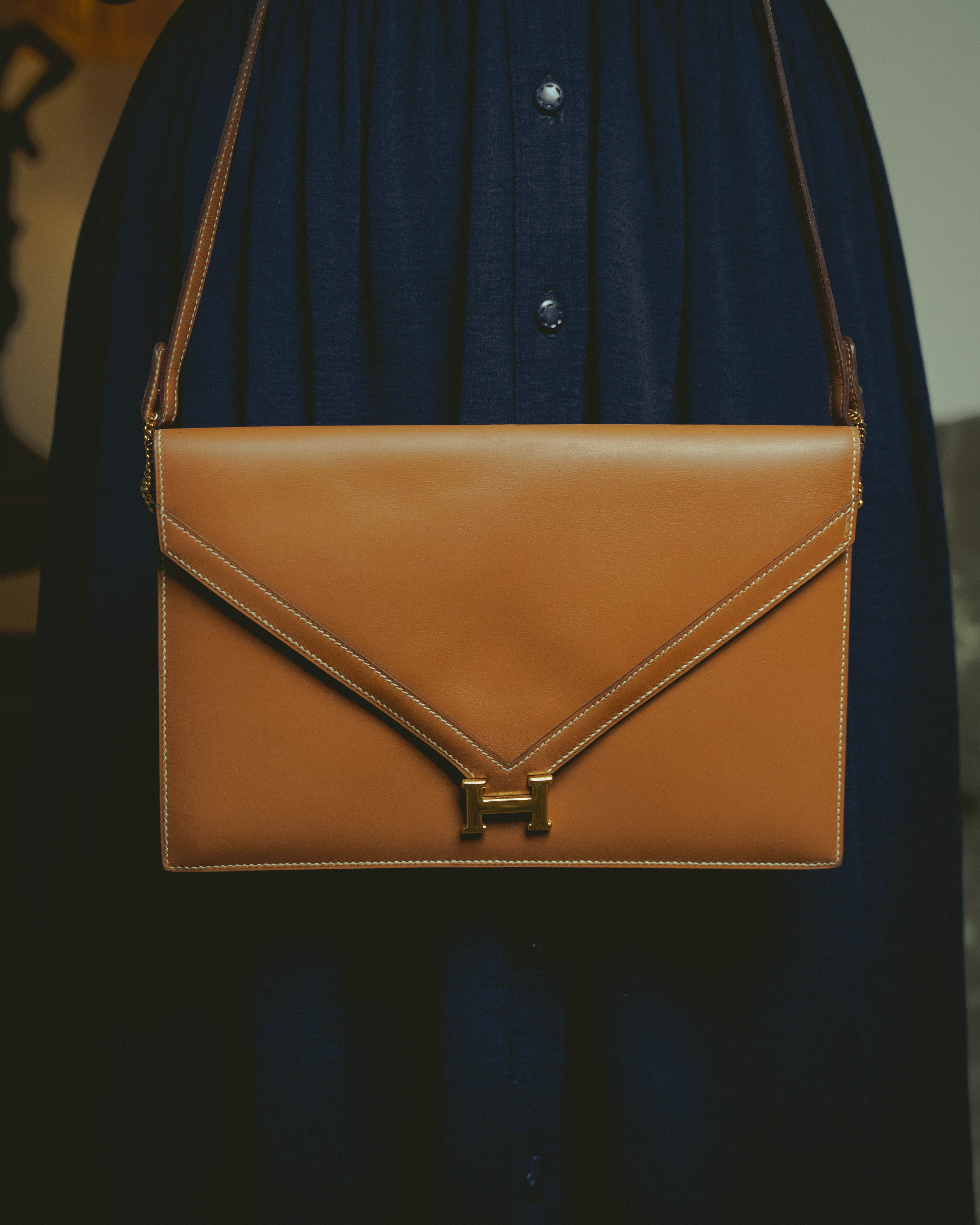 -SPECIAL- "HERMES" 70's-80's Vintage Lydie leather shoulder clutch bag