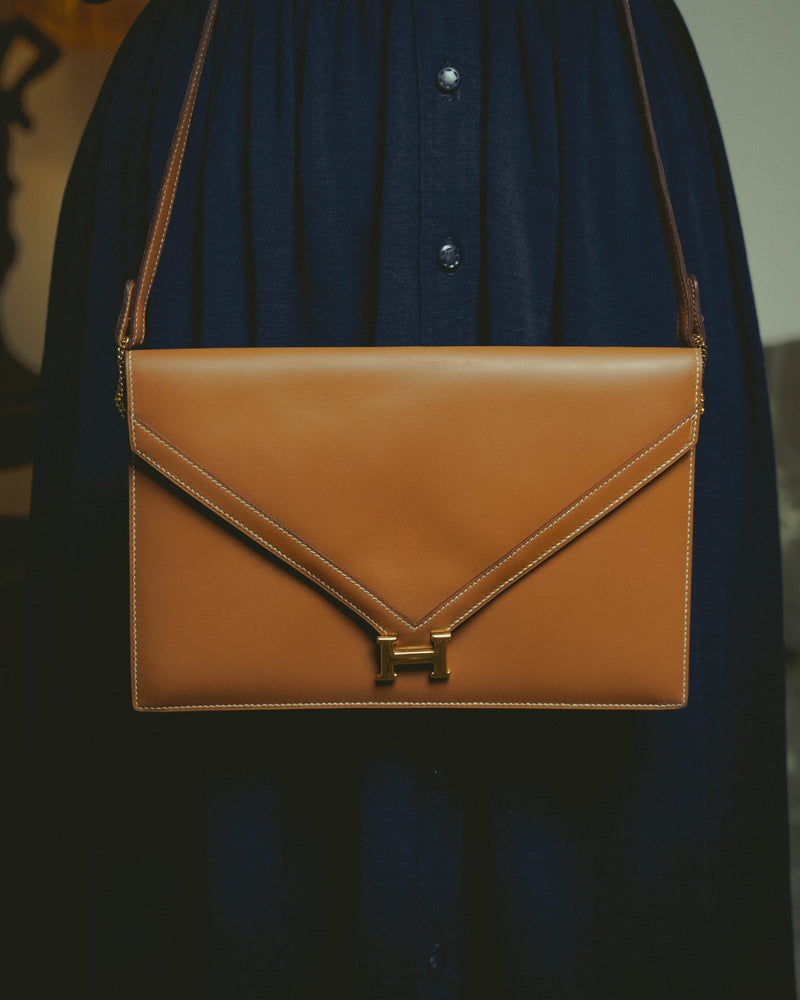 -SPECIAL- "HERMES" 70's-80's Vintage Lydie leather shoulder clutch bag