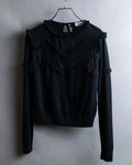 "VALENTINO" Ruffle＆lace design black knit