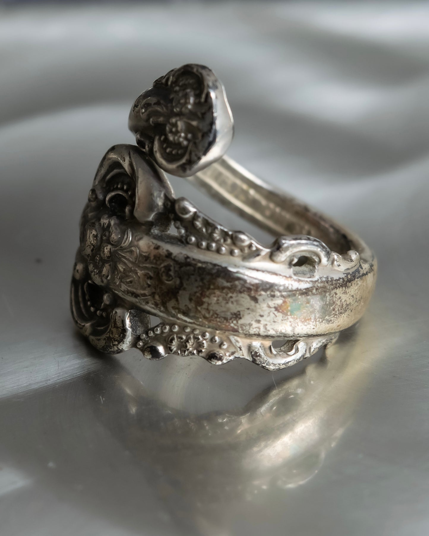 "Camusso" Sterling silver floral engraved spoon ring