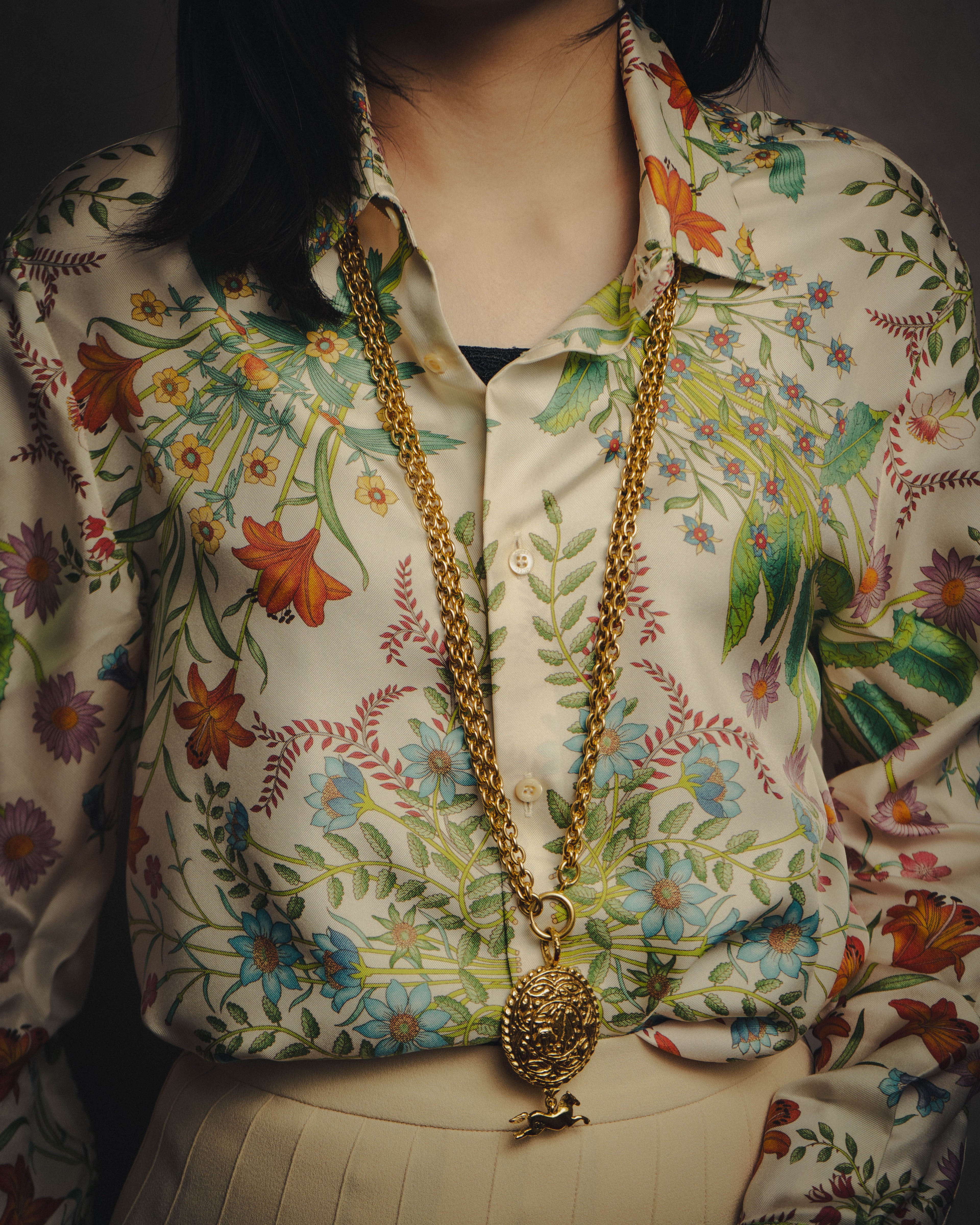 -SPECIAL- “CHANEL” 90’s-00’s Horse motif medallion chain necklace