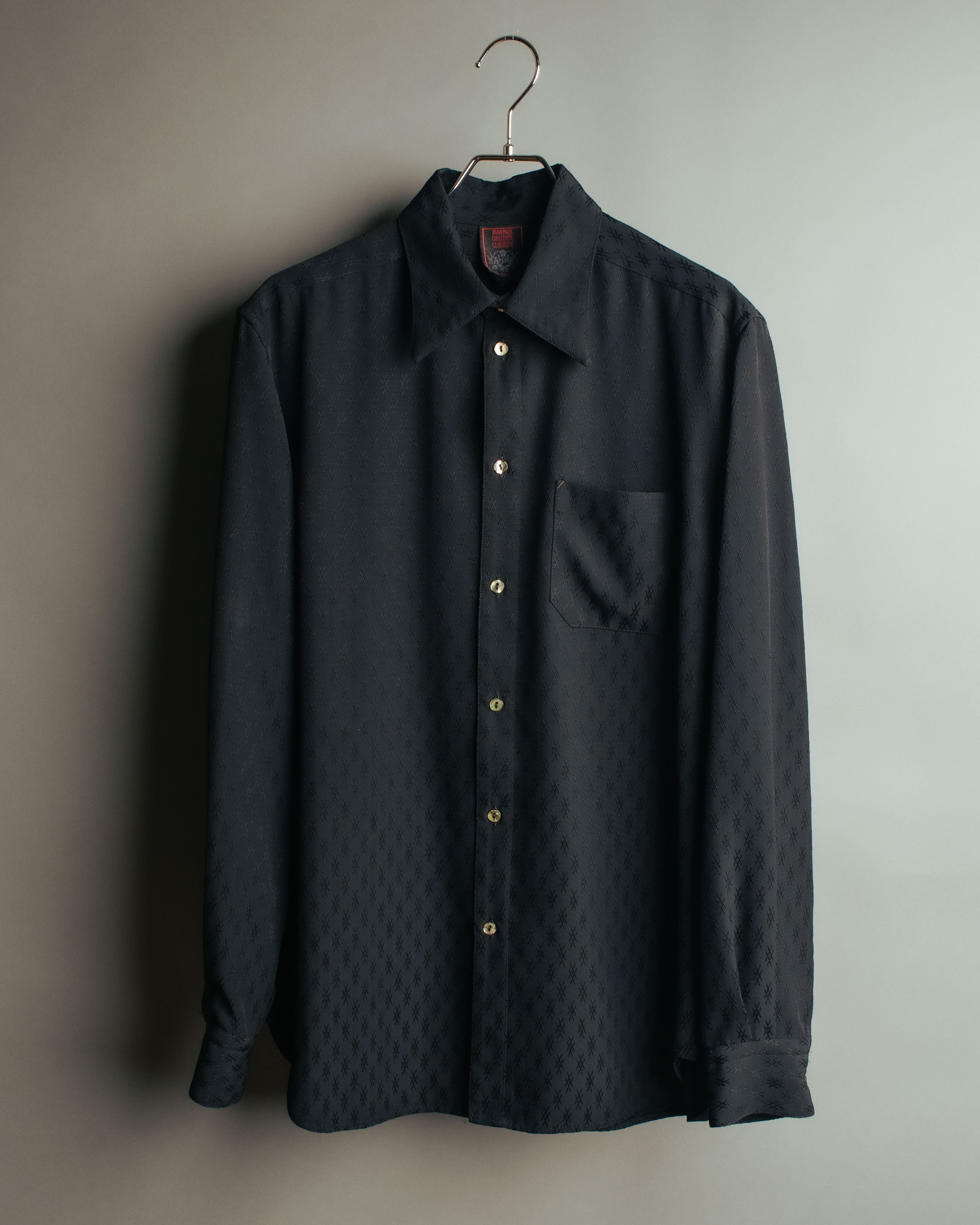 "Jean Paul Gaultier Classique" 90's Geometric jacquard total-pattern shirt with shell buttons