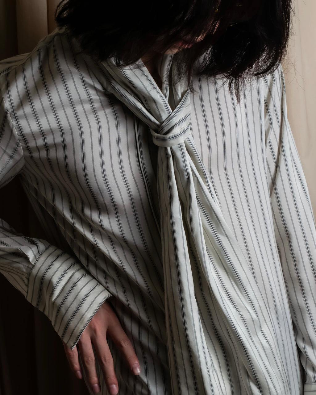 "MAISON MARGIELA" 16SS bowtie design striped long shirt