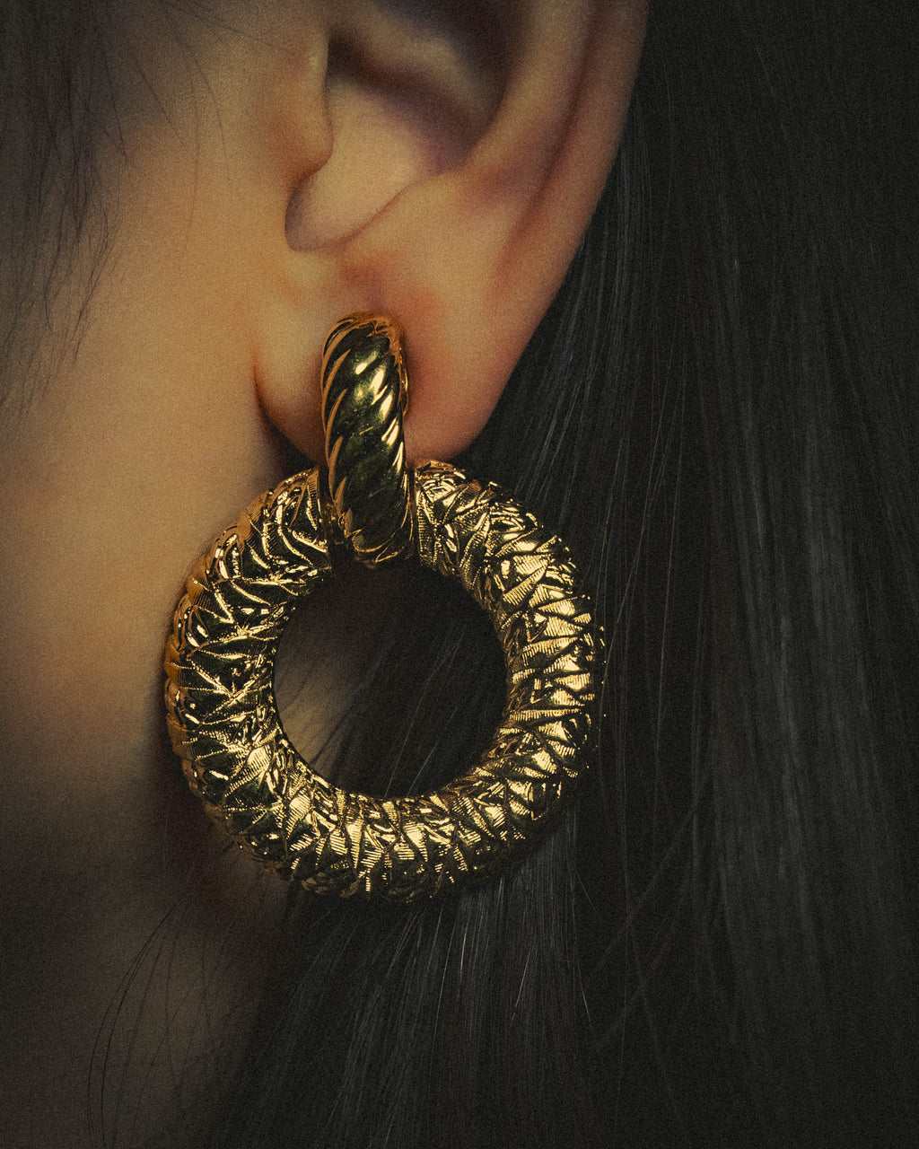 –SPECIAL– "Yves Saint Laurent" 80's-90's Sculptural clip-on hoop earrings