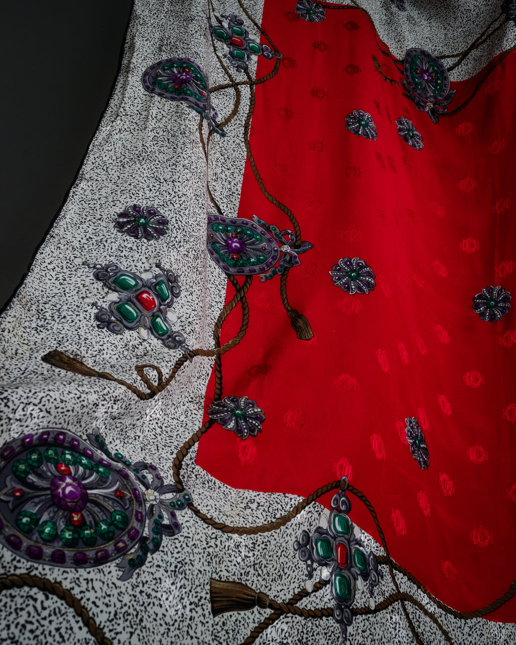 “Christian Dior” 80’s-90’s Jewelry motif monogram silk scarf