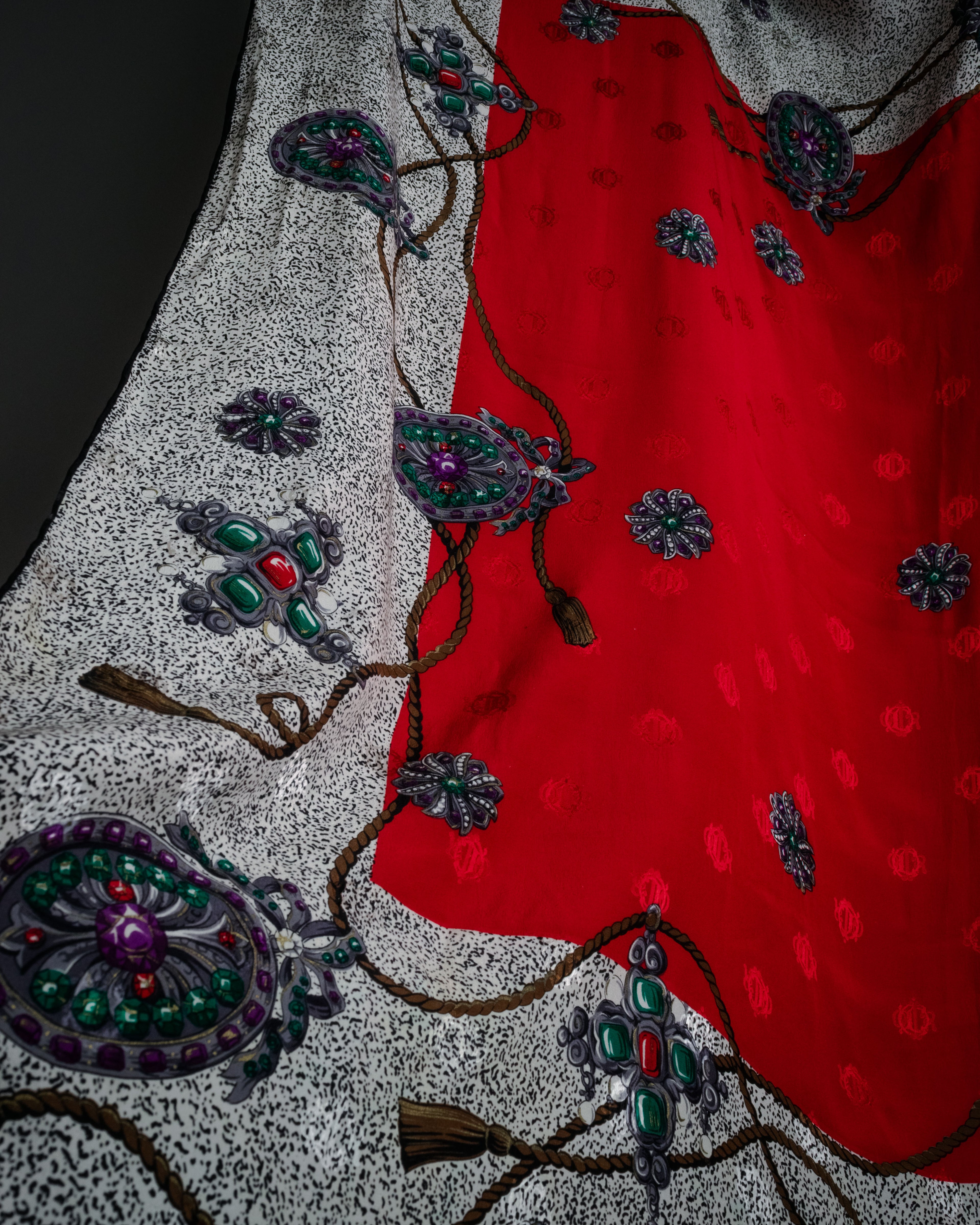 “Christian Dior” 80’s-90’s Jewelry motif monogram silk scarf