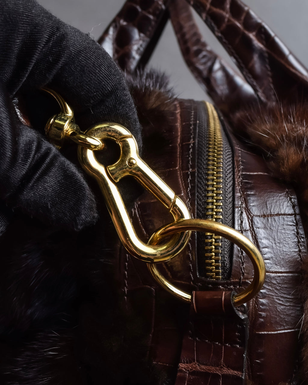 "FALORNI ITALIA LE BORSE" Mink fur leather combination design bag