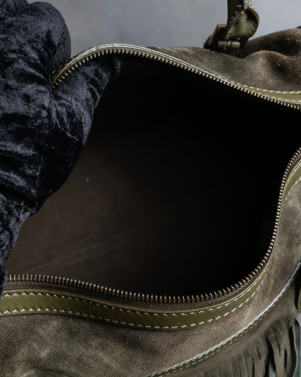 "BURBERRY" Olive green fringe design boston bag