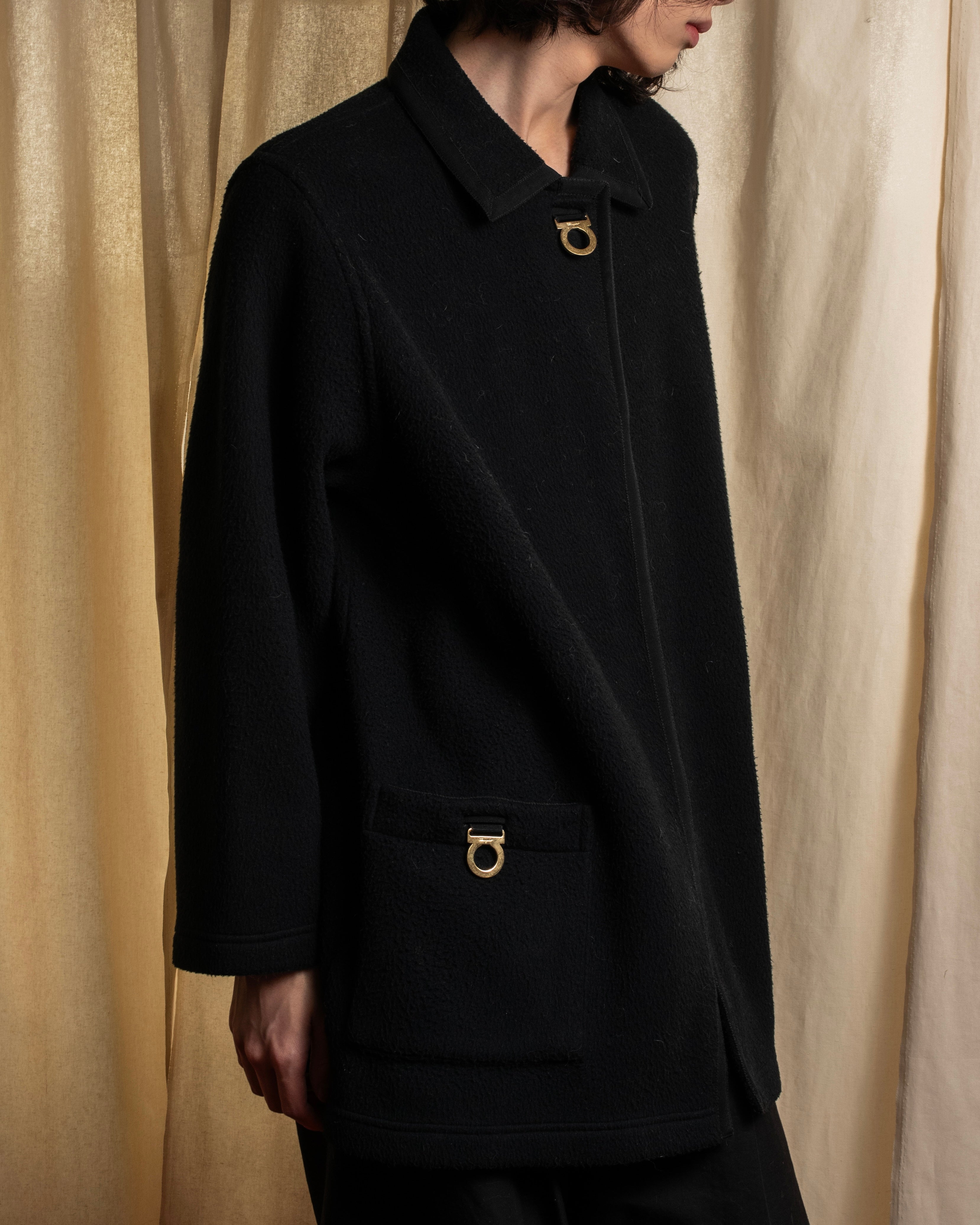 "Salvatore Ferragamo" 90's-00's Gancini motif design box silhouette jacket