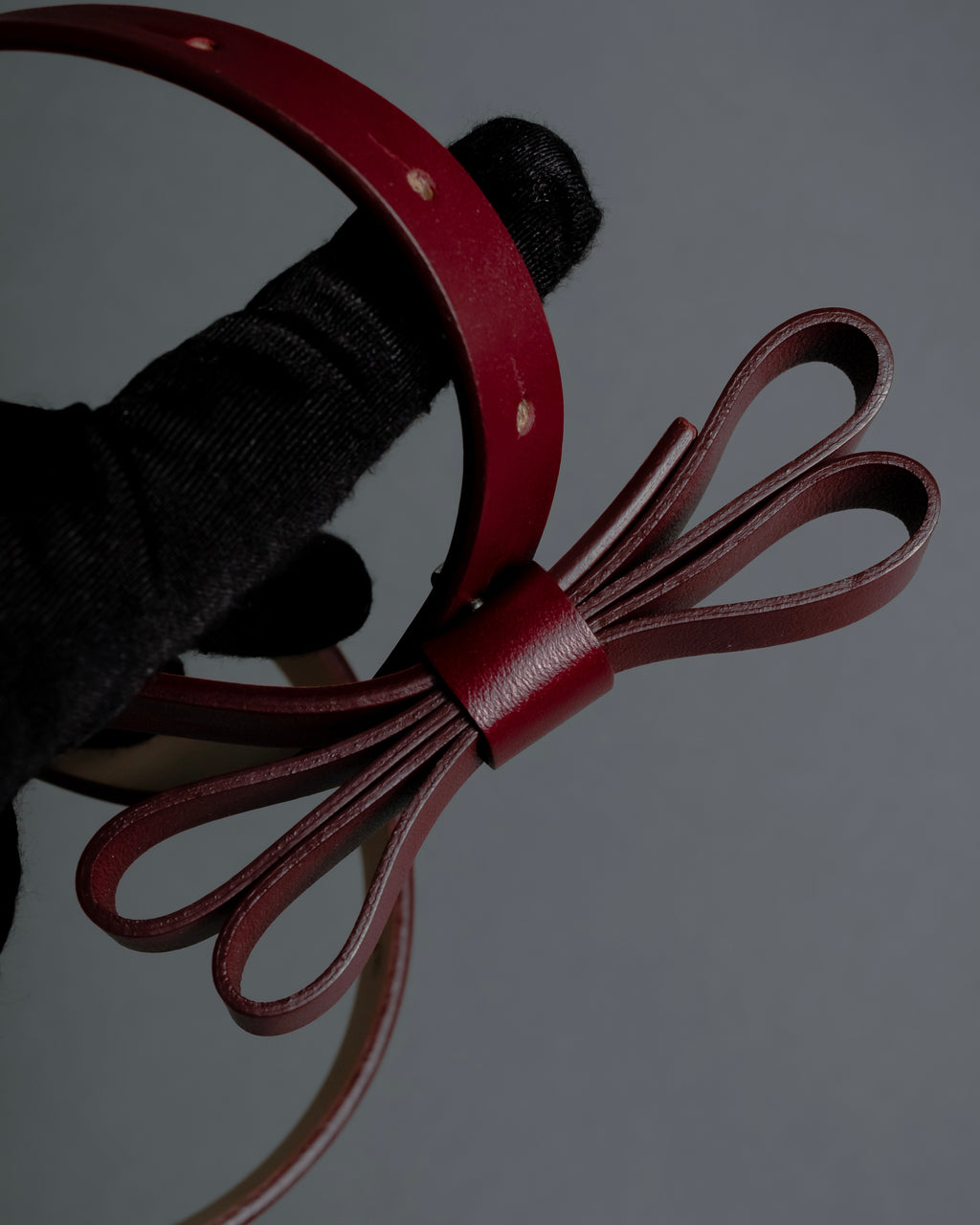 "RED VALENTINO" Bow motif Rosso color leather narrow belt