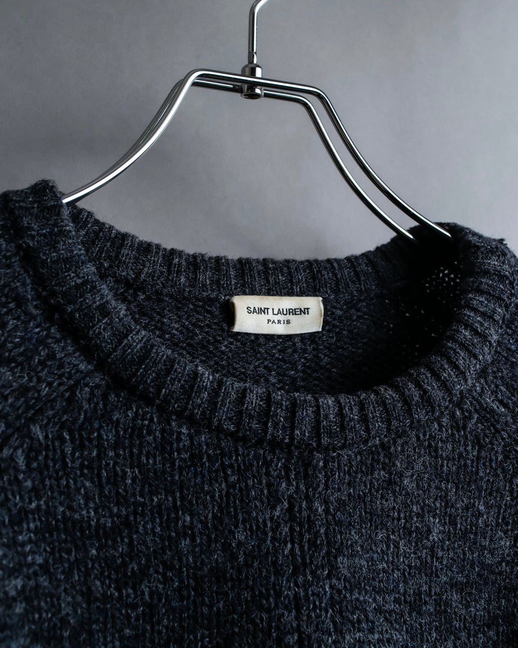 "Saint Laurent" Long-haired wool charcoal tone knit pullover