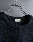 "Saint Laurent" Long-haired wool charcoal tone knit pullover