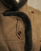 “LOEWE” 70’s-early 90’s Suede shearling belted long coat