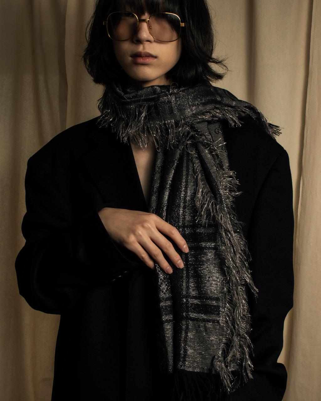 "GUCCI" GG pattern glitter blend woven large stole