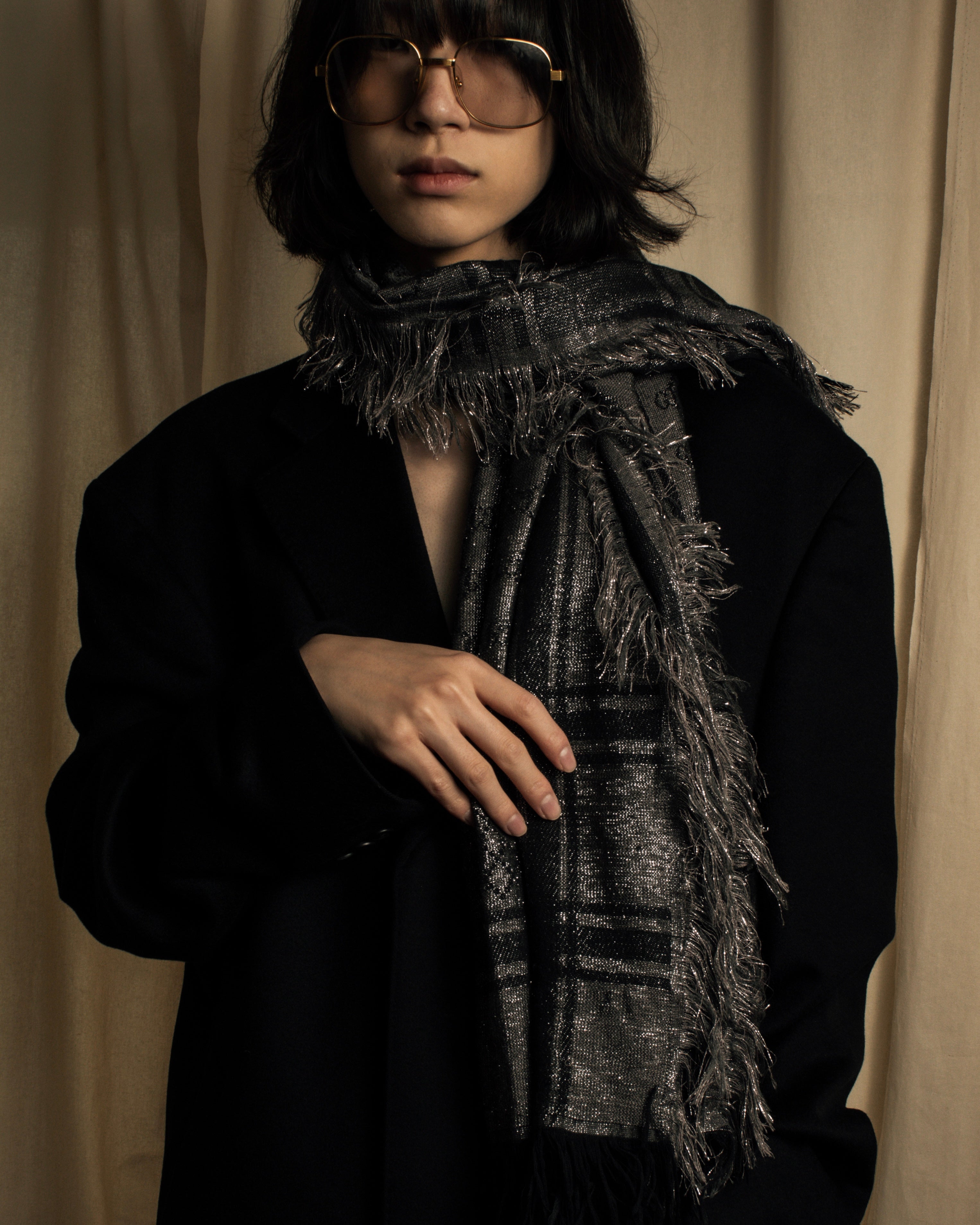 "GUCCI" GG pattern glitter blend woven large stole