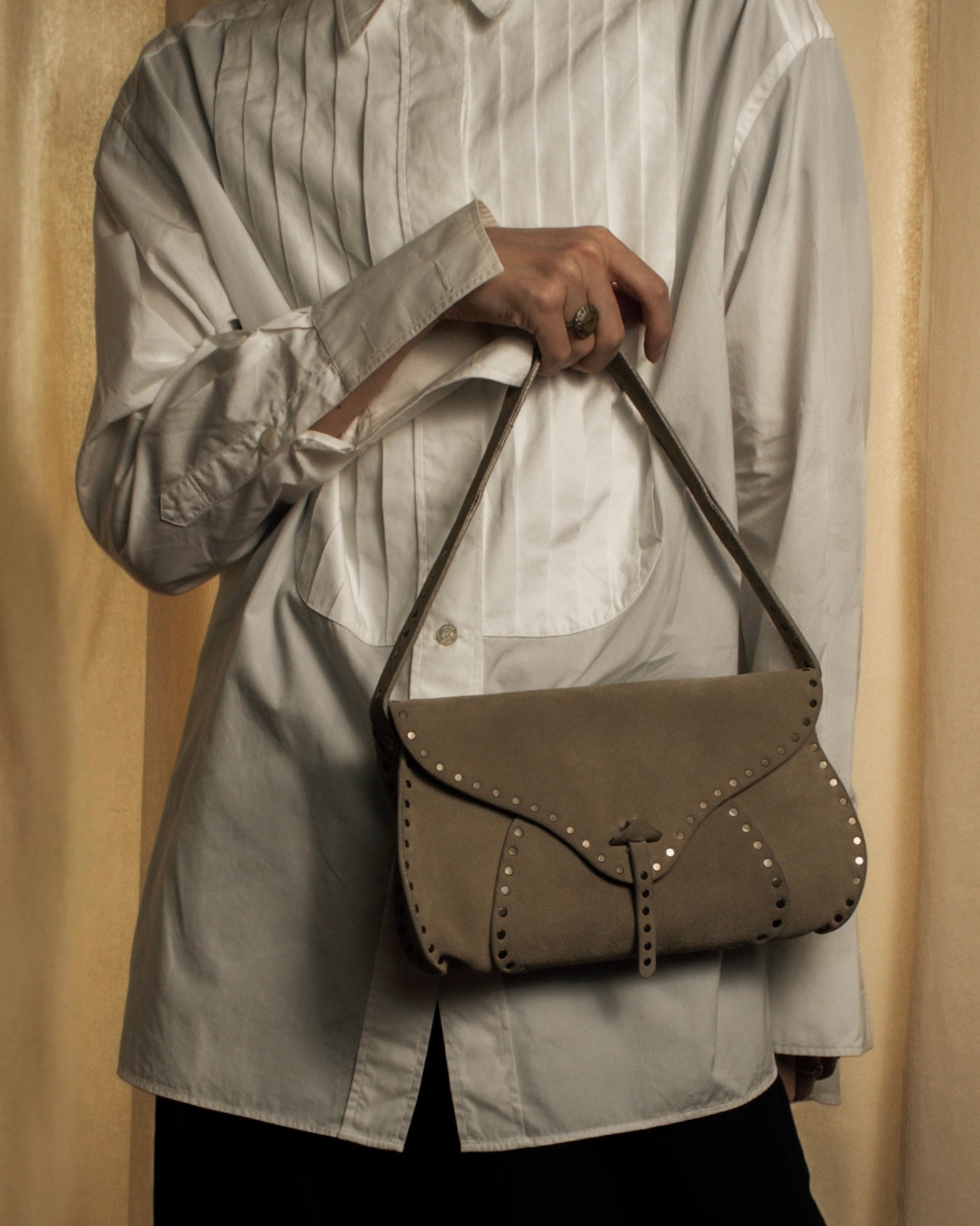 "CELINE" Studs design suede leather shoulder bag