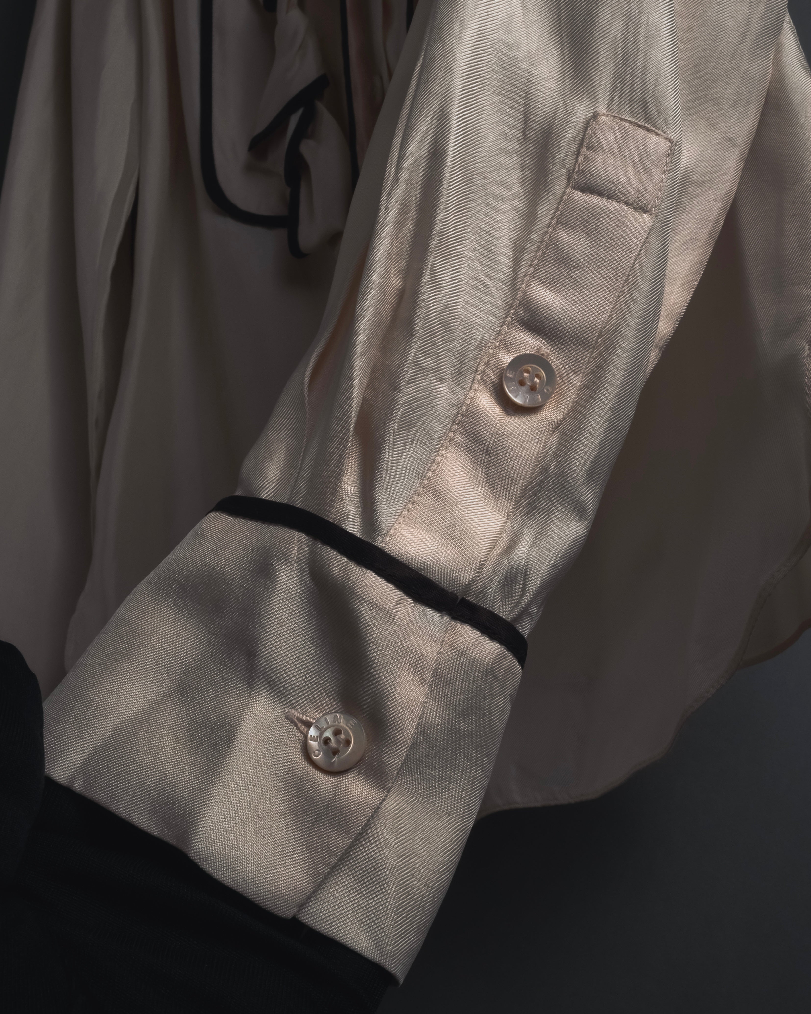 "CELINE" 00’s Piped ruffle silk blouse