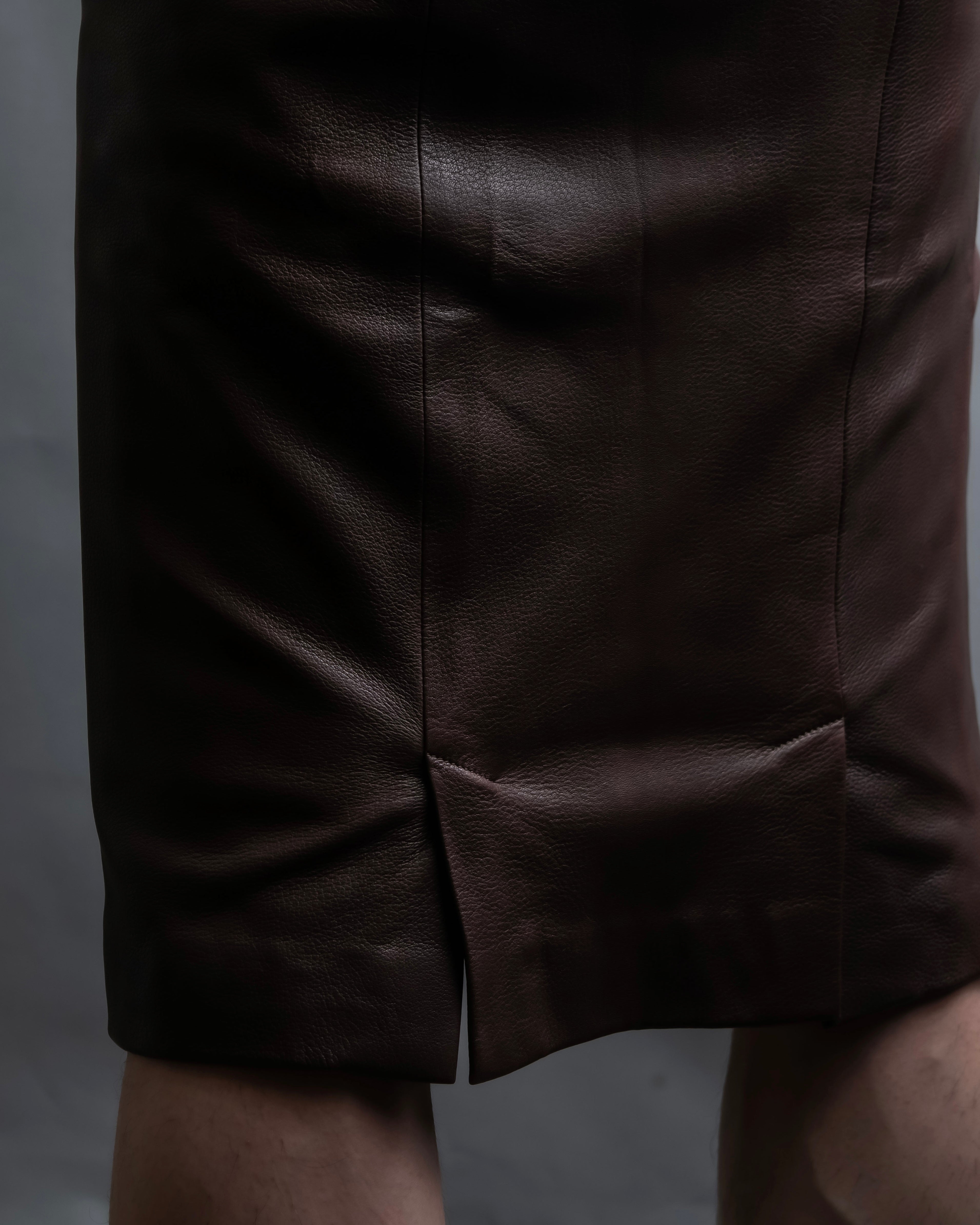 "Hermes by Gaultier" Round Pocket Wine Red Leather Skirt