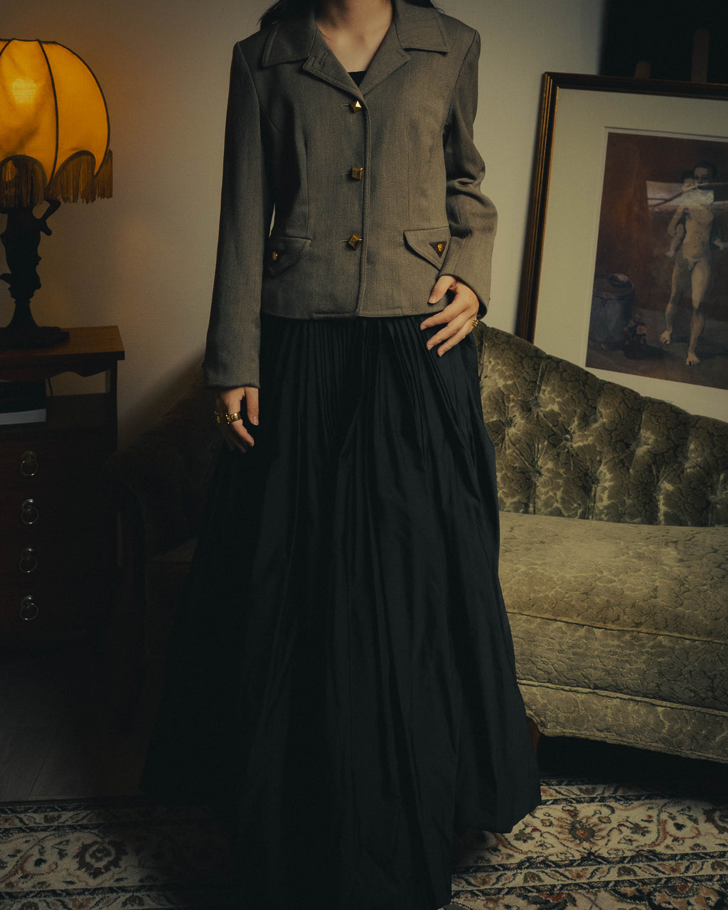 –SPECIAL– "Hermès" 70's-80's Equestrian wool tailored jacket
