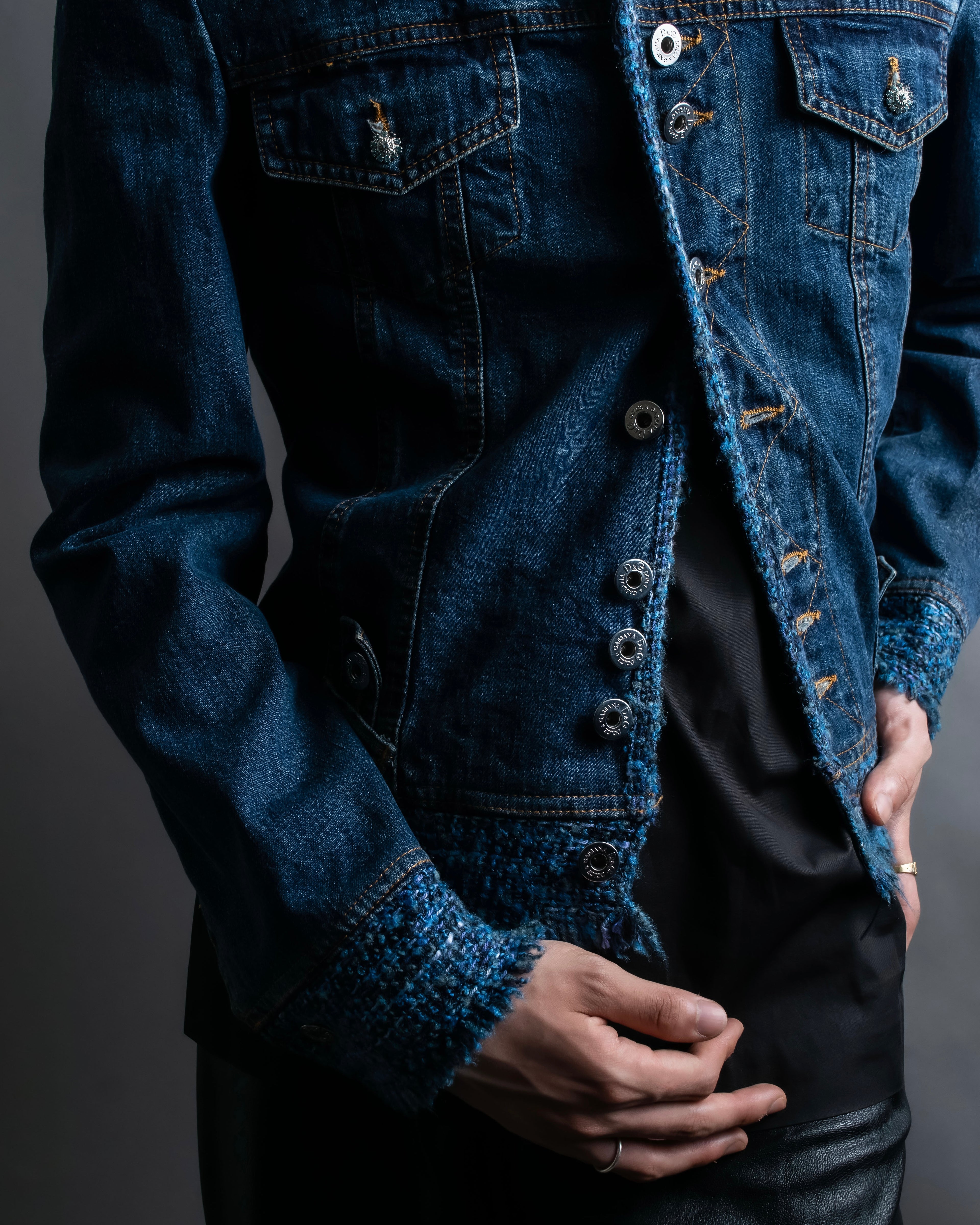 “D&amp;G” Tweed attached bijou button denim jacket