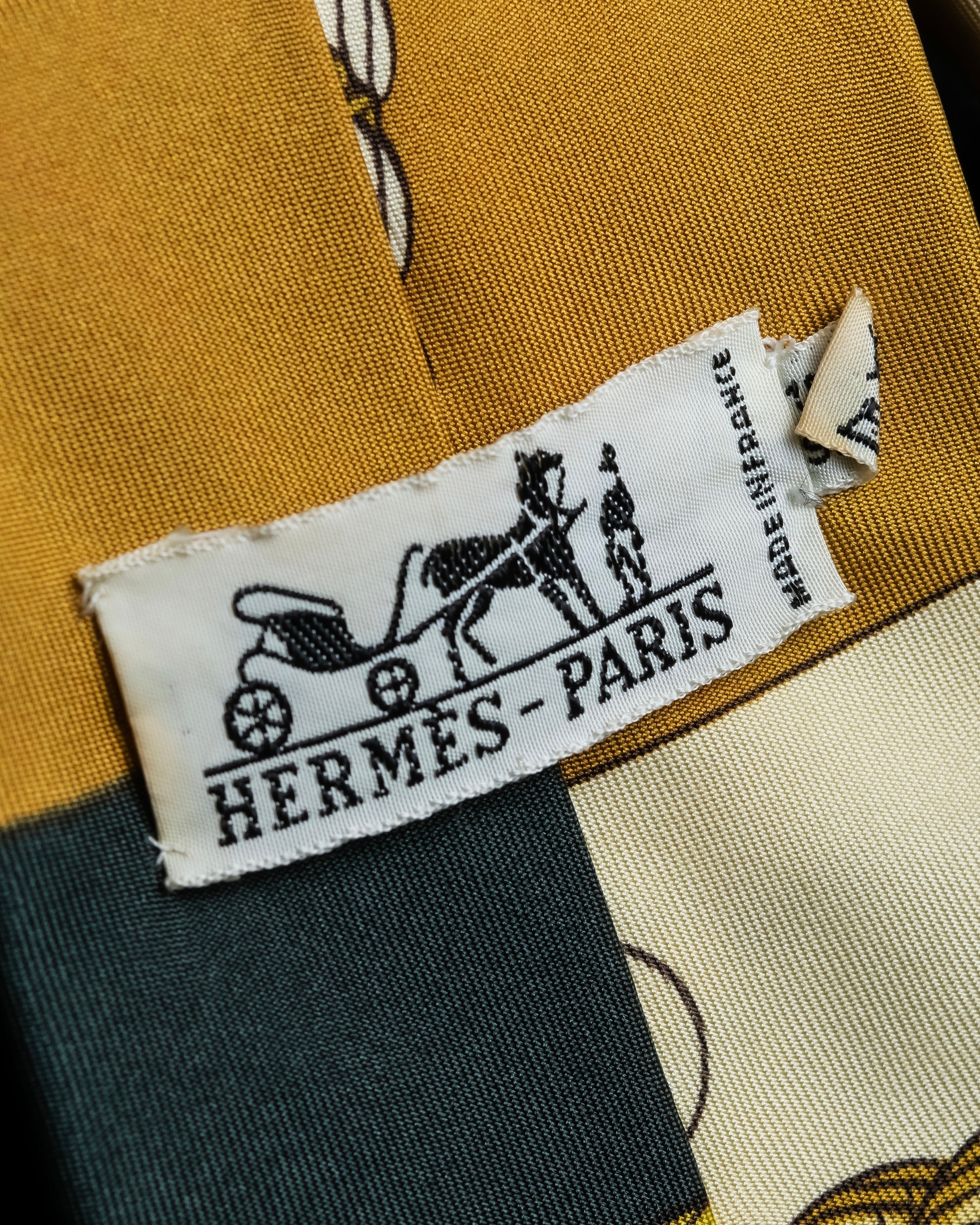"HERMES" Horse harness motif silk neck tie